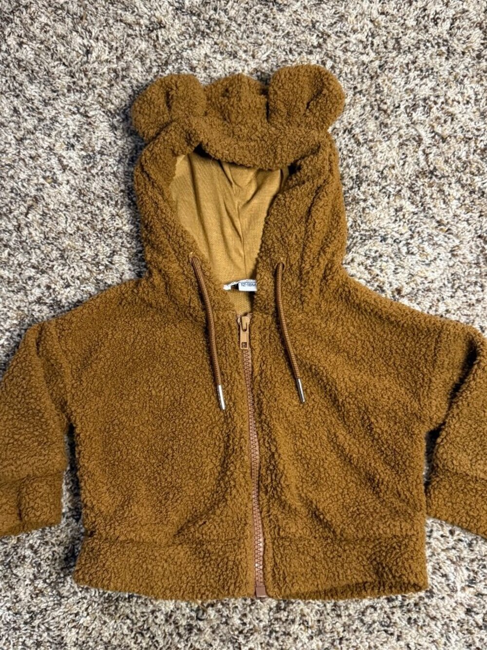 Bailey's Blossoms Baby Sherpa Bear Hoodie Sweatshirt 12-18M Brown Fleece